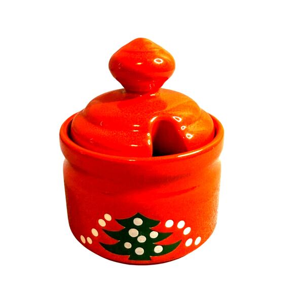 Vintage Waechtersbach Red Christmas Tree Lidded Sugar Bowl Made in W Germany - Picture 1 of 8